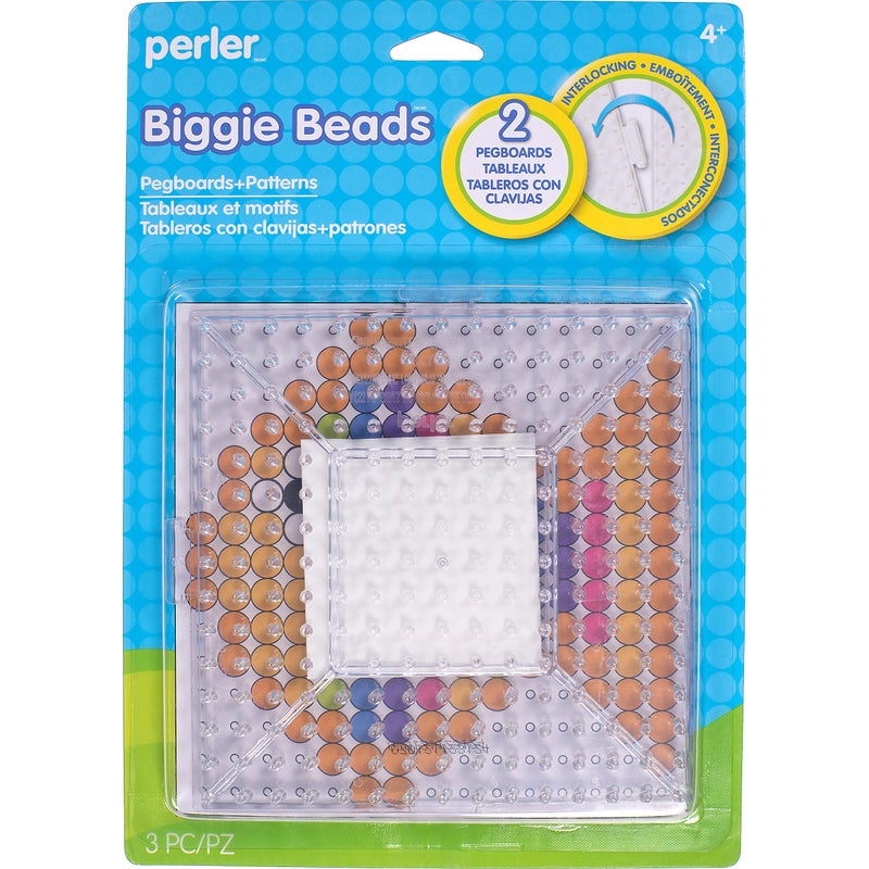 Perler Beads Biggie Beads Pegboards for Kids Crafts, 3 pcs , 10.5 x 7.5 x 1, Small - Image 1